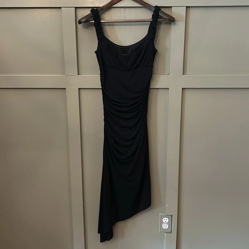 BCBGMaxAzria Black Ruched Dress Cocktail Formal Asymmetric Hem Size XS - Picture 9 of 12